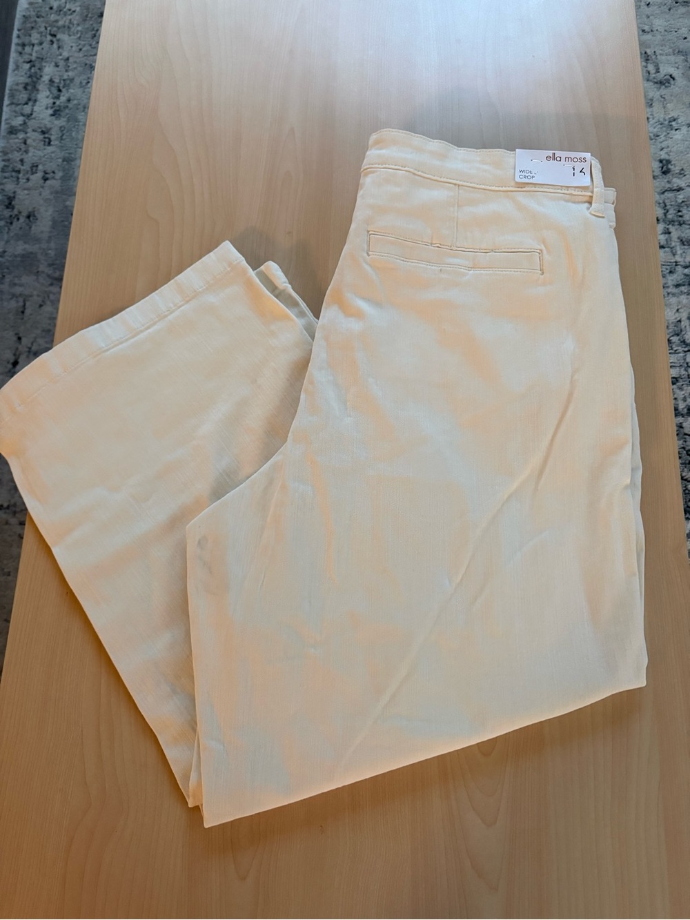 NWT Women’s Ella Moss Wide Leg Cropped Capri Pants Size 16 Cream High Rise